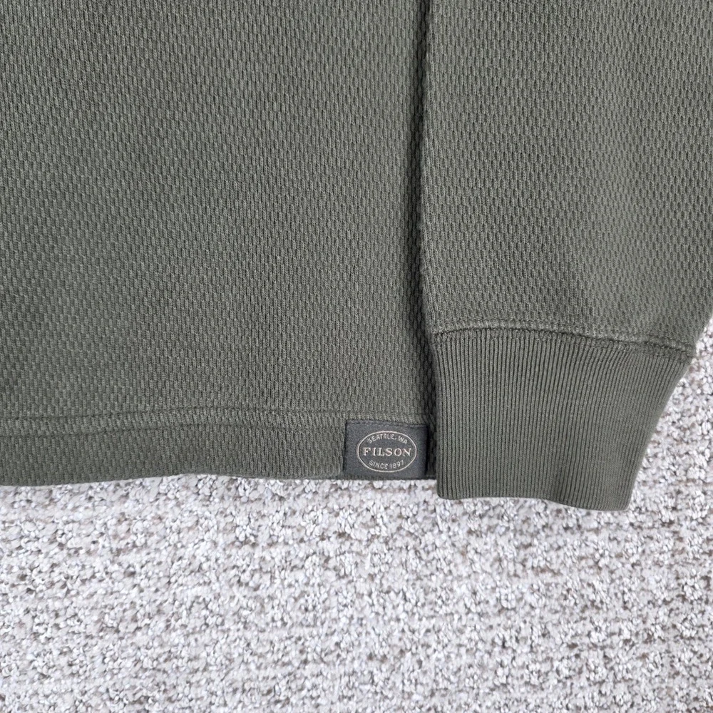 Filson Mens Mossy Rock Green Waffle Knit Crewneck Long Sleeve Shirt Size Large